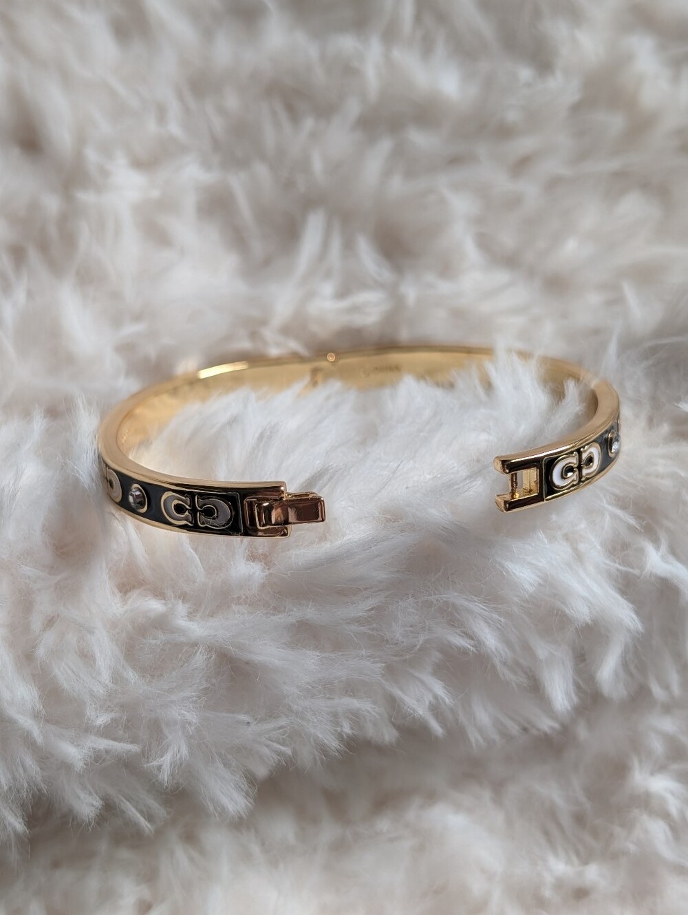 COACH Signature Black Gold Crystal Hinge Bangle Bracelet - Picture 3 of 4